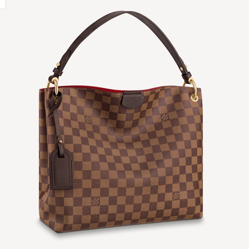 Louis Vuitton Graceful PM Damier Ebene Canvas Hobo Bag with Red Trim